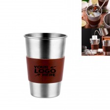 Stainless Steel Cup with Insulated Leather Sleeve